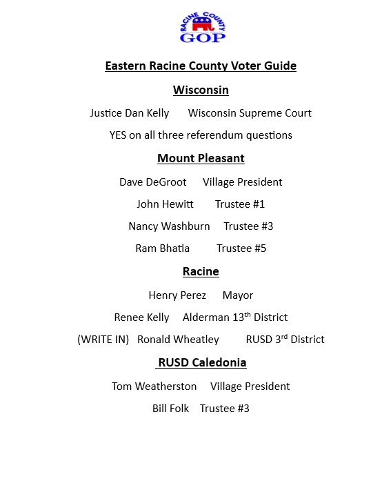 Racine County Conservative Candidates: 2023 Spring Republican Voter Guide