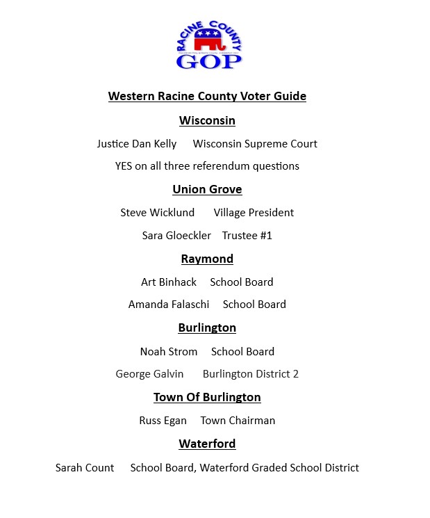 Racine County Conservative Candidates: 2023 Spring Republican Voter Guide